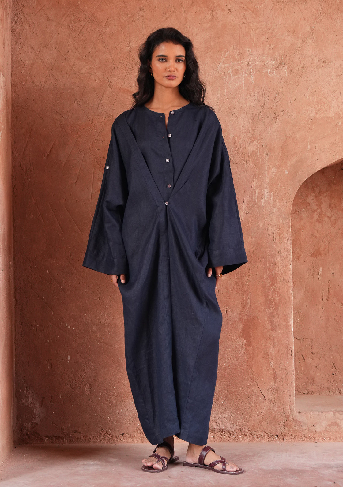 Turmeric Linen  Dress - Indigo