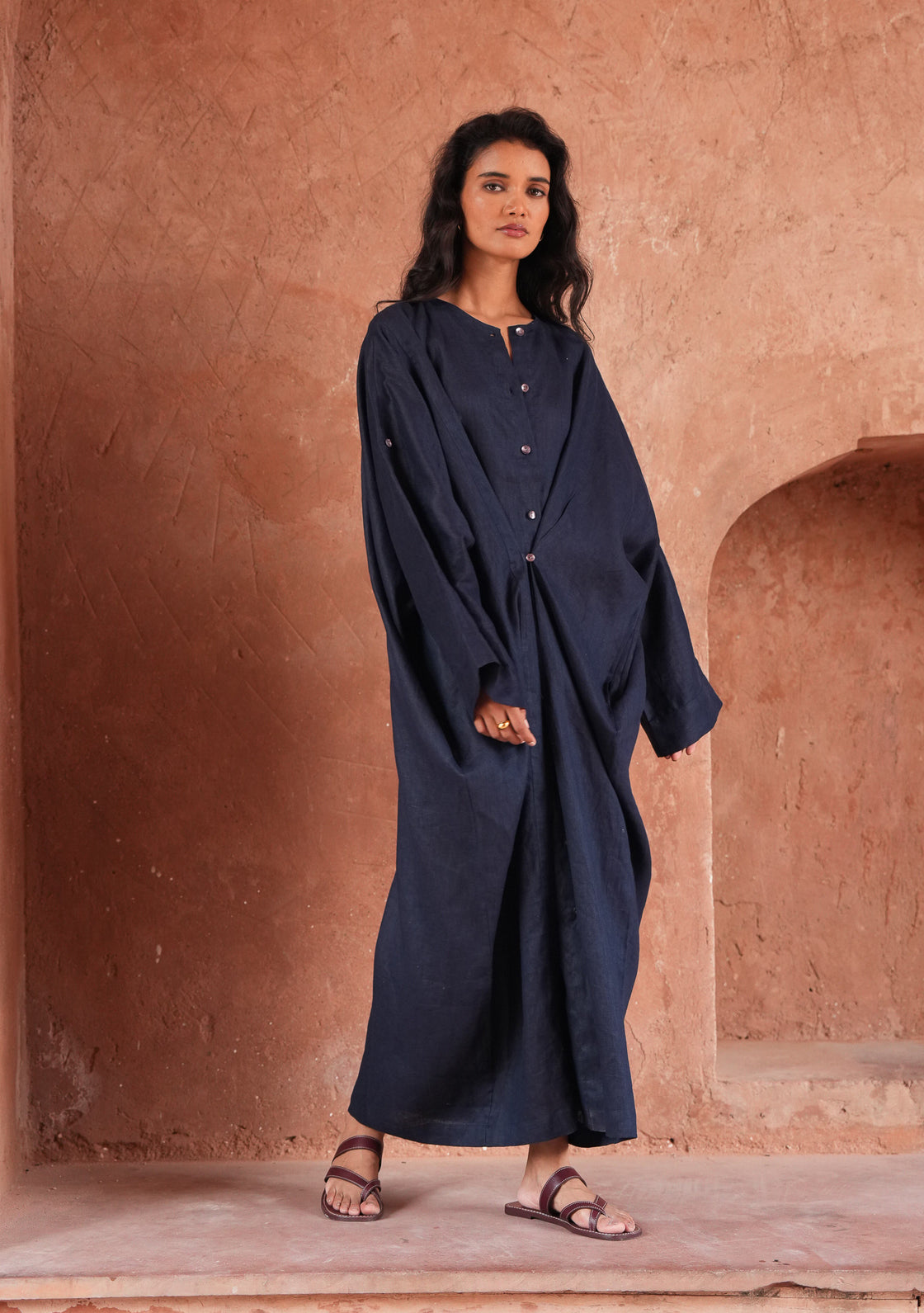 Turmeric Linen  Dress - Indigo