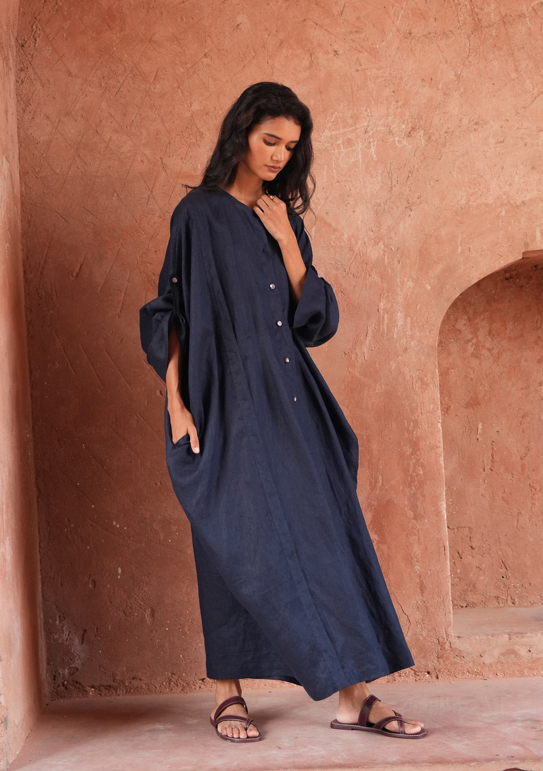 Turmeric Linen  Dress - Indigo