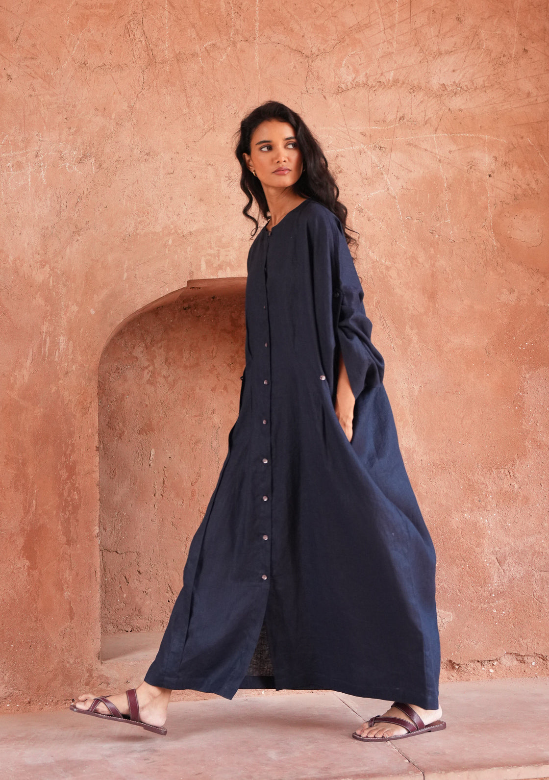 Turmeric Linen  Dress - Indigo