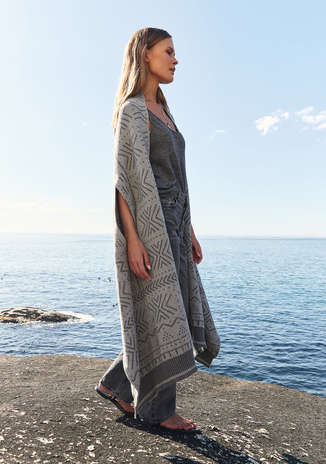 Oversized Reversible Scarf Cardigan - Grey